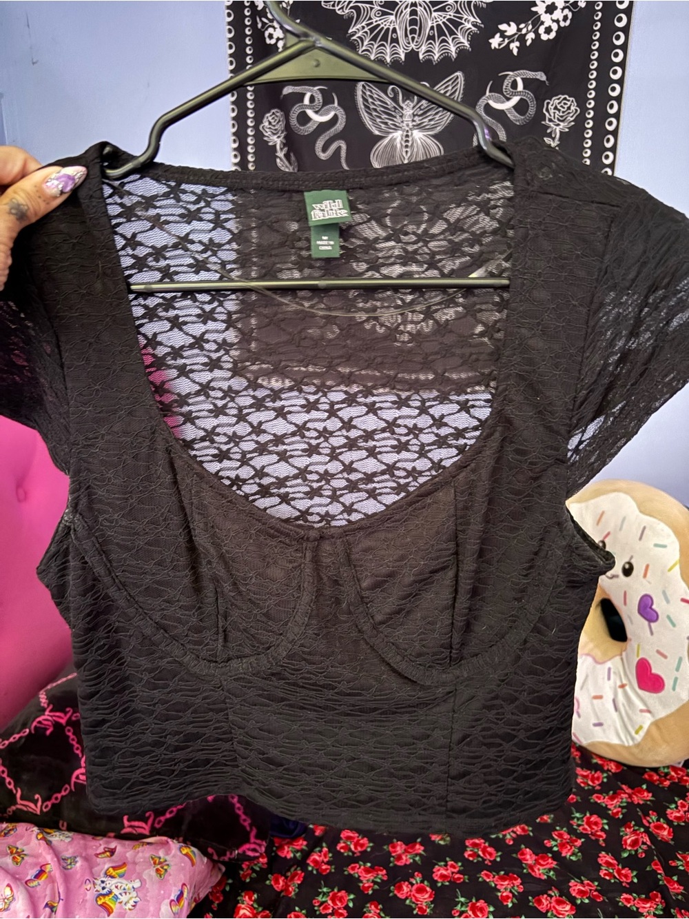 wild fable Black Lace Scoop Crop Top